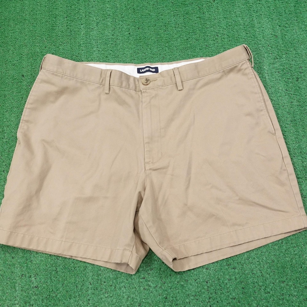 Lands' End Shorts Mens 40 Beige Chino Traditional Fit Cotton Casual 5 Inseam